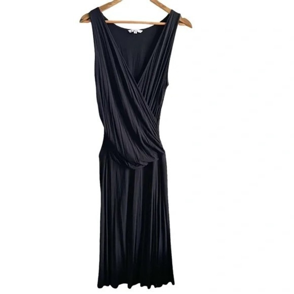 Cabi Black Sleeveless Surplice Draped Midi Dress Style 497 Womens Medium